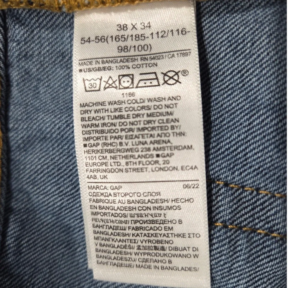 Gap‎ Straight Leg Jeans Mens 38x34 Medium Wash Denim 100% Cotton Zip Casual NEW